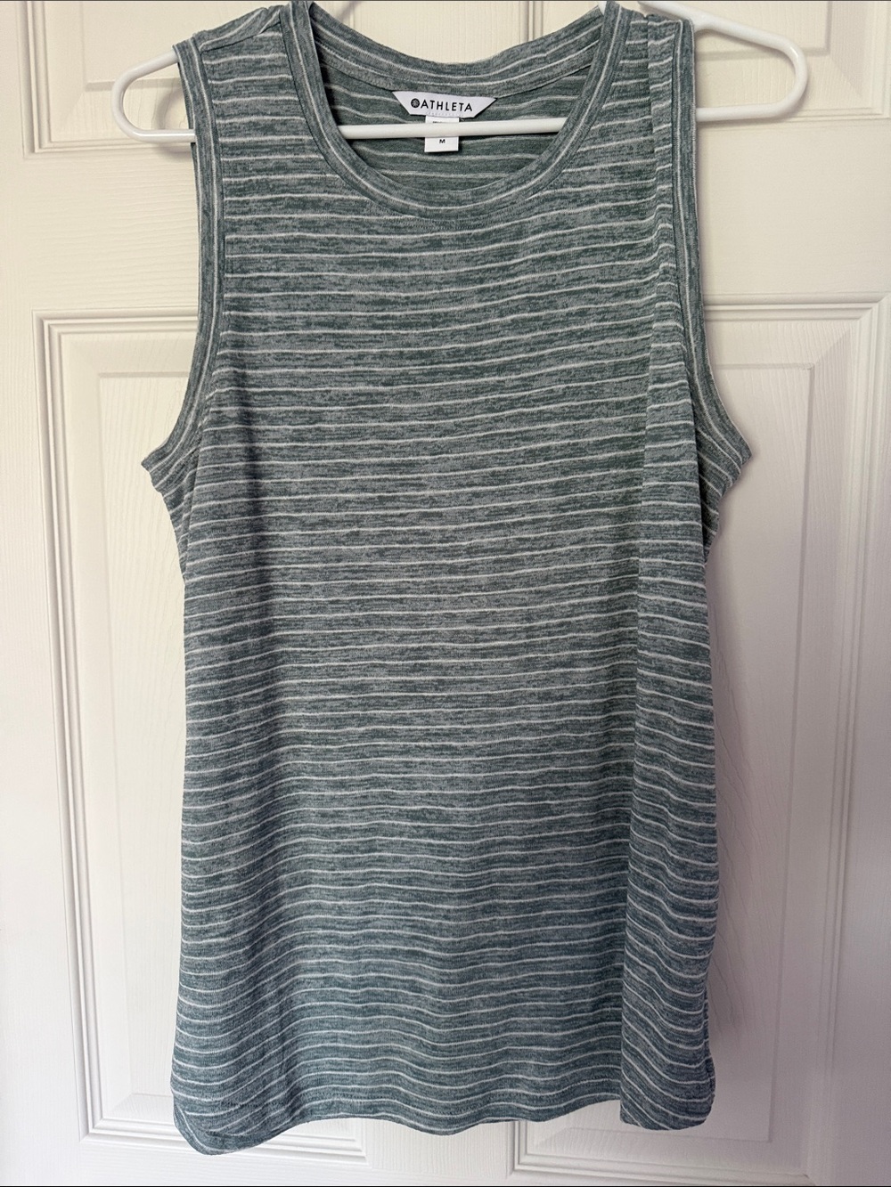 Athleta Heathered Green + White Striped Sleeveless Tank